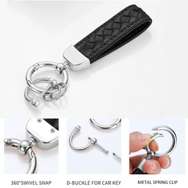 Genuine Leather Car Keychain,Car Fob Key Keychain Holder with 360 Degree Rotatable Snap Swivel and Anti-Lost D-Ring