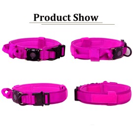 Xqpetlihai Tactical Dog Collar with Airtag Holder Waterproof Airtag Dog Collar with Control Handle and Metal Buckle (Rose Red，M