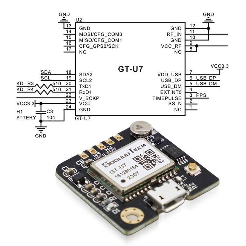 APKLVSR GT-U7 GPS Module, GPS Module GT-U7 Receiver Module, 3.6