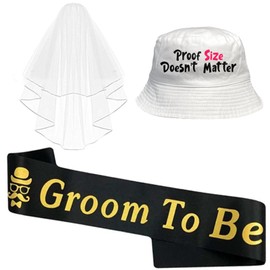 BAGUBDR 3 Pcs Stag Do Accessories Men, Stag Do Outfit Funny Hats Bride Hat Veils Bridal and Party Supplies for Grooms New White Novelty Costume Set Perfect for Stag Do Activities and Celebrations