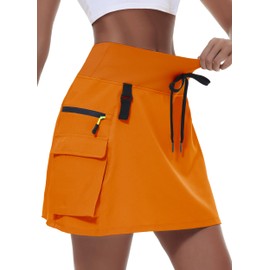 MIVEI Women's Hiking Cargo Skort Skirt High Waisted Golf Dressy Casual with Zipper Pockets Workout Sport Quick Dry Skirts Orange