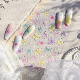 5D Embossed Floral Nail Stickers Summer Nail Art Stickers Decals With Flower Design Nail Stickers For Nail Art Transparent Glass flower Self-Adhesive Artificial Nails Supplies For Women Manicure Decor