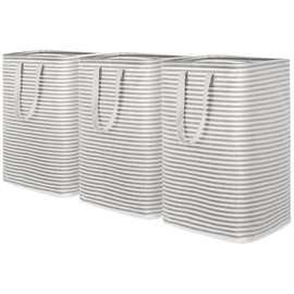 Lifewit 3 Packs Freestanding Laundry Hamper, Collapsible Waterproof Large Laundry Basket with Easy Carry Extended Handles for Clothes, Towels, Grey, 3 x 75L