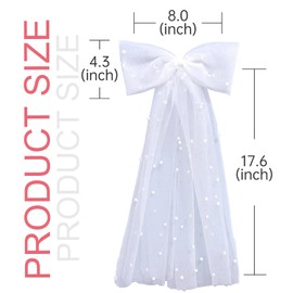 QOOWFEANIG Pearl White Bow Bachelorette Veil-Elegant Large Hair Bow for Bridesmaids,Perfect Bachelorette Party Decorations & Wedding Gift for Bride