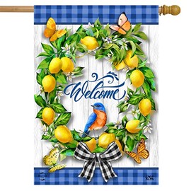 Briarwood Lane Lemon Wreath Spring House Flag Welcome Bluebird 28" x 40"