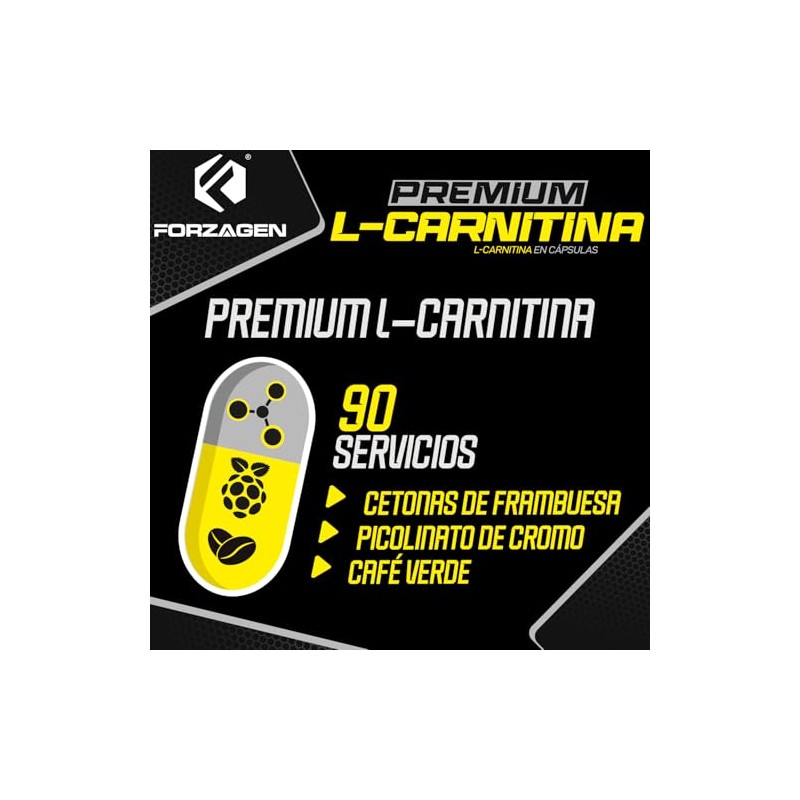 Forzagen L-Carnitina Premium, 90 Cápsulas, Suplemento Termogénico con Cetonas de