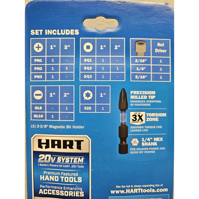 HART 15 Piece Impact Driver Bit Set W/ Storage Case,