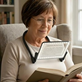 Lupa con luz para leer, lupa de lectura de página manos libres para libros con 3 colores regulables, soporte de visualización grande para el cuello pa