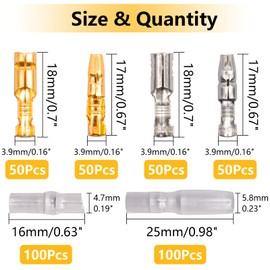Twidec/400PCS Male and Female Bullet Connectors Kit 3.9mm Brass Bullet Terminals Connector Block with Insulating Sleeves Crimp Terminal Connectors For Automotive Electrical Truck Motorcycle