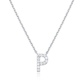 PAVOI 14K White Gold Plated Cubic Zirconia Initial Necklace | Letter Necklaces for Women | P Initial