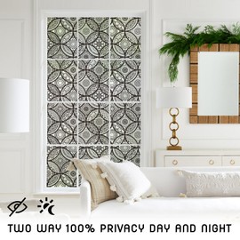 DKTIE Boho Stained Glass Look Window Privacy Film with Installation Tools, Decorative Frosted Glass Window Film Static Cling No Glue Removable, Pure Black, 35.4" x 118.1"