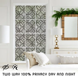 DKTIE Boho Stained Glass Look Window Privacy Film with Installation Tools, Decorative Frosted Glass Window Film Static Cling No Glue Removable, Pure Black, 35.4" x 118.1"