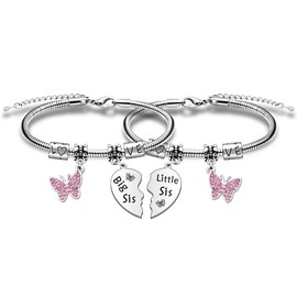 SDOFY 2PCS Broken Heart Shape Pendant Big Sis Little Sis Women Girls Charm Snake Bracelet for Sister Or Best Friends