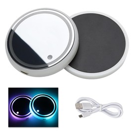 LED Car Coasters, 2pcs LED Cup Holder Lightss with 7 Color Luminescent Car Cup Coaster, USB Charging, Vibration-Sensing, for Drink Coaster Accessories Interior Decoration Atmosphere Light