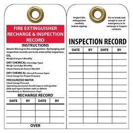 NMC RPT26G FIRE Extinguisher Recharge & Inspection Record INSTRUCTIOINS Recharge Record Tag - [Pack of 25] 3 in. x 6 in. Vinyl 2 Sided Inspection Tag
