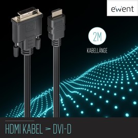 ewent High Speed HDMI to DVI Cable Adapter, Full-HD 1080p, 2 Meters, Black