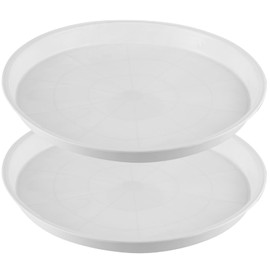 2 Pack Bottom 18 Inch Plant Saucers for Indoors Outdoors Plastic Plant Water Catcher Trays No Holes Round Flower Pot Drip Trays for Pots Base Heavy Duty Plant Pot Saucers Water Drainage Trays, White