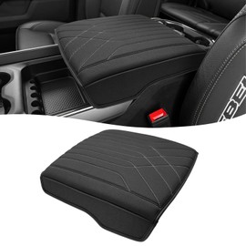 KBH Center Console Armrest Cover for 2019-2025 Dodge Ram 1500 2500 3500 5th Gen, Floor Console Bucket Seat, Arm Rest Cushion Pad Protector, Vinyl Leather, Black-Gray Stitches