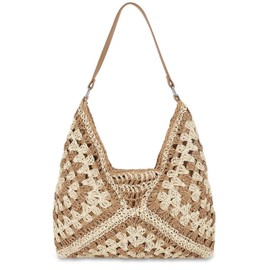 Macayda Straw Bag Women's Braided Bag, Summer Basket Bags, Women's Medium Raffia Bag, Boho Straw Woven Bag, Braided Bag for Beach, Travel, Holiday, brown