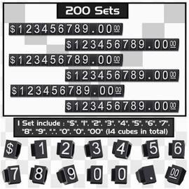 Qunclay 200 Sets Price Display Cube Number Letter Price Tag Cube Adjustable Dollar Sticker Display Stand Label Kit for Jewelry Retail Shop Price Signs