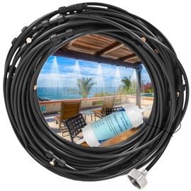 75FT Misters for Outside Patio – Outdoor Misting Cooling System with 20 Brass Nozzles, 3/4" Adapter & Water Filter, Upgraded Pre-Assembled, Large Area Cooling for Garden, Patio, Pool, Backyard