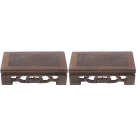 CIYODO Wooden Display Stand for Bonsai and Ornaments Square Vintage Carved Pedestal Riser for Home Decor Plant Holder and Collectible Display Compact Size 5.1X2.8X2.9 Inches