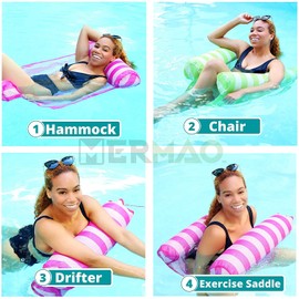 MERMAO 2-Pack 4-in-1 Hammock Inflatable Pool Float, Multi-Purpose Pool Hammock (Saddle, Chair, Hammock, Drifter) Pool Chair, Portable Water Hammock, Fun for River, Lake, Beach(Green/Red)