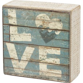 Primitives by Kathy Love - Aqua Marine Mini Beach Plankboard Print Sign with Heart - 4-in