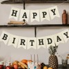 Burlap Happy Birthday Banner, Assembled Reusable Black Happy Birthday Sign