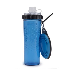 Dexas Popware for Pets Snack Duo Dual Chambered Hydration Bottle and Snack Container with Collapsible Pet Cup, Pro Blue, Model Number: PW4504322194