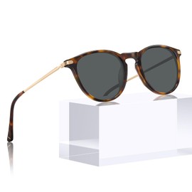 TSEBAN Vintage Polarised Women's Sunglasses Women Blue Light Filter Glasses, Acetate Frame & UV 400 Protection, Frame: Tortoiseshell; Lenses: Grey