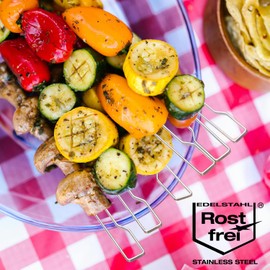 com-four® 8 x Barbecue Skewers with Handle - BBQ Double Skewer 30 cm Made of 430 Stainless Steel - Kebab Skewers with Double Tines for Fixing Meat, Fish, Vegetables (08 Pieces - Stainless Steel