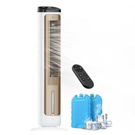 PNTCK Fans That Blow Cold Air Tower Fans Air Cooler for Bedroom, Office, Small Room - Portable Evaporative Air Cooler with Ice Packs, 12H Timer, 3 Speeds, 4 Modes, 20FT Remote, 80° Oscillating