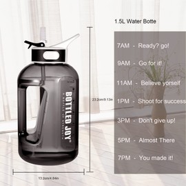 Glaxcidy Bottled Joy Water Bottle 1.5 L with Straw, Water Bottle with Time Marking for Measuring Daily Water Intake, BPA-Free for Gym and Sports