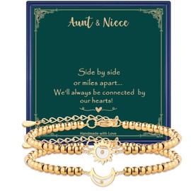 AINILOVE 2 Pcs Matching Aunt and Niece Bracelet for 2,14k Gold Plated Stainless Steel Link Bracelets for Auntie and Niece,Aunt and Niece Matching Jewelry Gifts, Adjustable, Stainless Steel, no