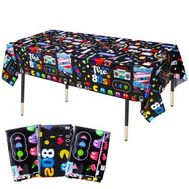 KRUCE Pack of 3 80s Party Tablecloths, 80s Plastic Tablecloth Hip Hop Theme Birthday Party Decorations, 220 x 130 cm