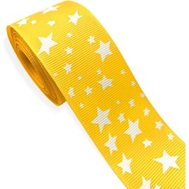 Stars Printed Grosgrain Ribbon 5 Yards 1 Inch - Yellow Solid Grosgrain Ribbon with White Stars -Perfect for Crafts - DIY Hair Accessories - Bows - Sewing - Gift Wrapping - Home Decoration