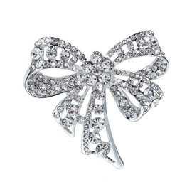 Clataly Crystal Bow Brooch Silver Bowknot Pin Party Dress Brooch Elegant Jewelry Gift for Women and Girls