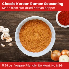 Korean Ramen Soup Seasoning Powder, Hot and Spicy Flavor, Vegan Instant Broth Mix, 5.29 oz Pack – Product of Korea