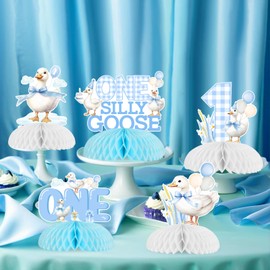 Wonmelody Goose First Birthday Decorations for Boy 8Pcs One Silly Goose Honeycomb Centerpieces Silly Goose Birthday Table Decor Geese Farm Animal First Birthday Supplies for Funny Goose Duck Party