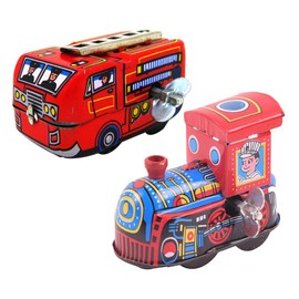 TOYANDONA 2pcs Clockwork Tin Toy Miniature Bus Toy Vintage Wind-up Toys Clockwork Toy Tin Wind up Toys Wind up Car Toy Train Wind up Toys Tinplate Wind-up Toy Car Toys Red Iron Sheet
