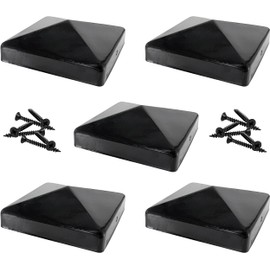 IRONTITE® 5 Pack Metal Fence Post Caps 4x4 Black, Newel Post Cap Fence Toppers to Suit 100mm (4") Square Fence Newel Posts. Protect Your Posts with This Pyramid Fence Post Protector (Black)