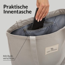 Emma Jonasson Women's Large Shopper Bag with Zip - Jute Bag with Inner Pocket - Esthetic Tote Bag Women - Bags Women's Large Fabric Bag for Shopping Work University School, 2 Grey