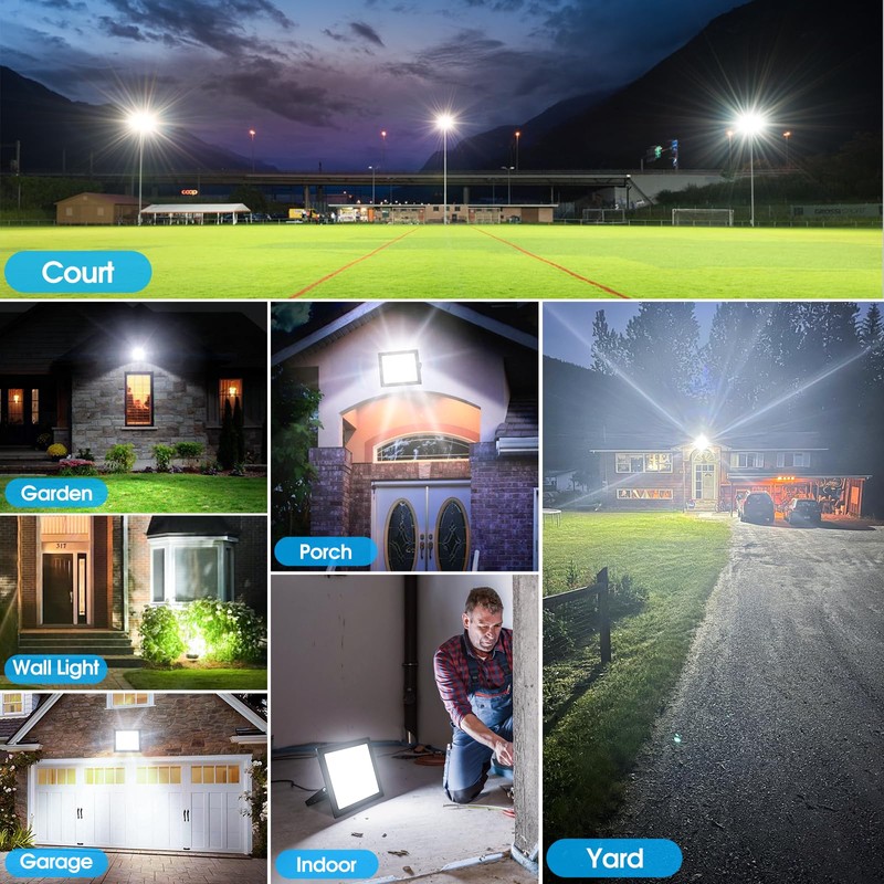 Yolovis Flood Lights Outdoor,100W 10000LM Super Bright LED Work Flood