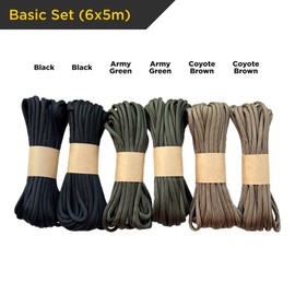EdcX Paracord 4 mm, Plain Set (6 x 5 m and 5 x 10 m) | Ideal for Crafts, Camping, Outdoor | 100% Nylon Rope 4 mm | Tactical Cord 550 Type III - Basic Set (6 x 5 m)