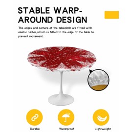 IDOWMAT Stretch Fitted Table Covers for 55"-60" Tables - Waterproof Wipeable Colorfast Outdoor Table Cover Round Tablecloth for Party Picnic - Christmas Red Xmas Tree Table Cloth