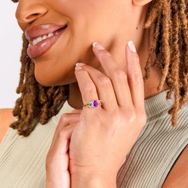 TJC Multi Gemstone Five Stone Ring for Women in 925 Sterling Silver Size P February Birthstone