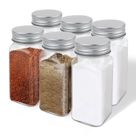 ZUFECY 4oz Glass Spice Bottles with Shaker Lids, Restaurant & Home Kitchen Storage | Square Air-Tight Containers for Spices, Salt, Pepper (Set of 6, 120ml)​
