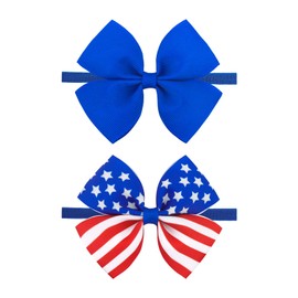 ONENINEDREAM 4th of July Baby Bows for Girls Patriotic Headband American Flag Star Bow Hair Ribbon Bow for Toddler Newborn Elastic Nylon Hair Accessories Red Blue