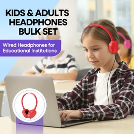 Wensdo Kids Headphones Bulk 10 Pack Multi Color for Classroom School, Wholeslae Wired Durable Earphones Class Set for Students Children Toddler Teens Boys Girls and Adult (HY104,10 Mixed)